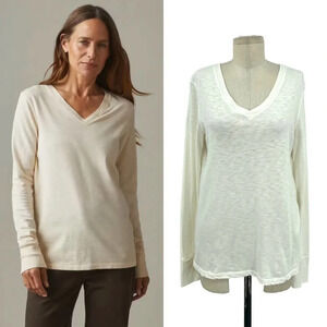 American‎ Giant Premium Slub V-Neck Tee Shirt Top Long Sleeve Cream Size Small